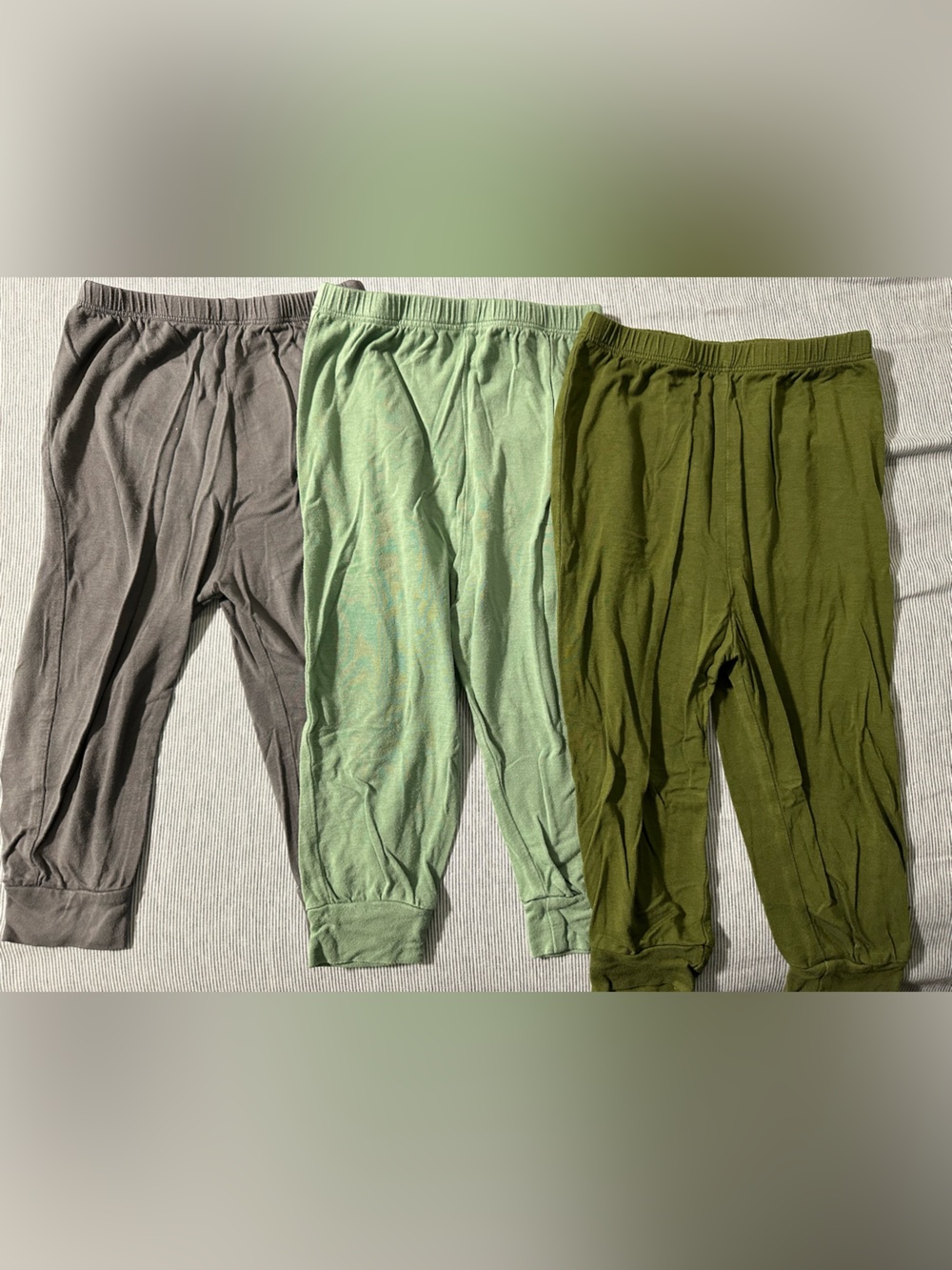 Kyte BABY Sweatpants Trio in Gray, Light Green, Olive Green